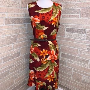 Chico's Design Floral Ruffle Hem 100% Silk Dress